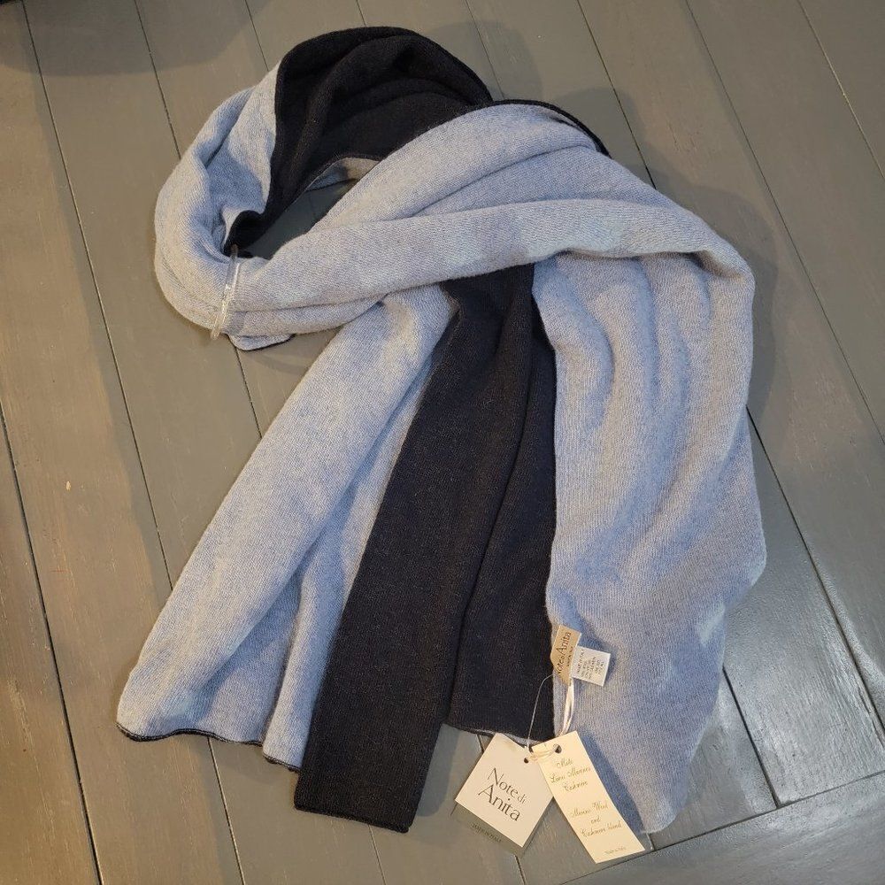 Note Di Anita 2 tone navy + pale blur Wool Blend Winter Scarves For Wome…